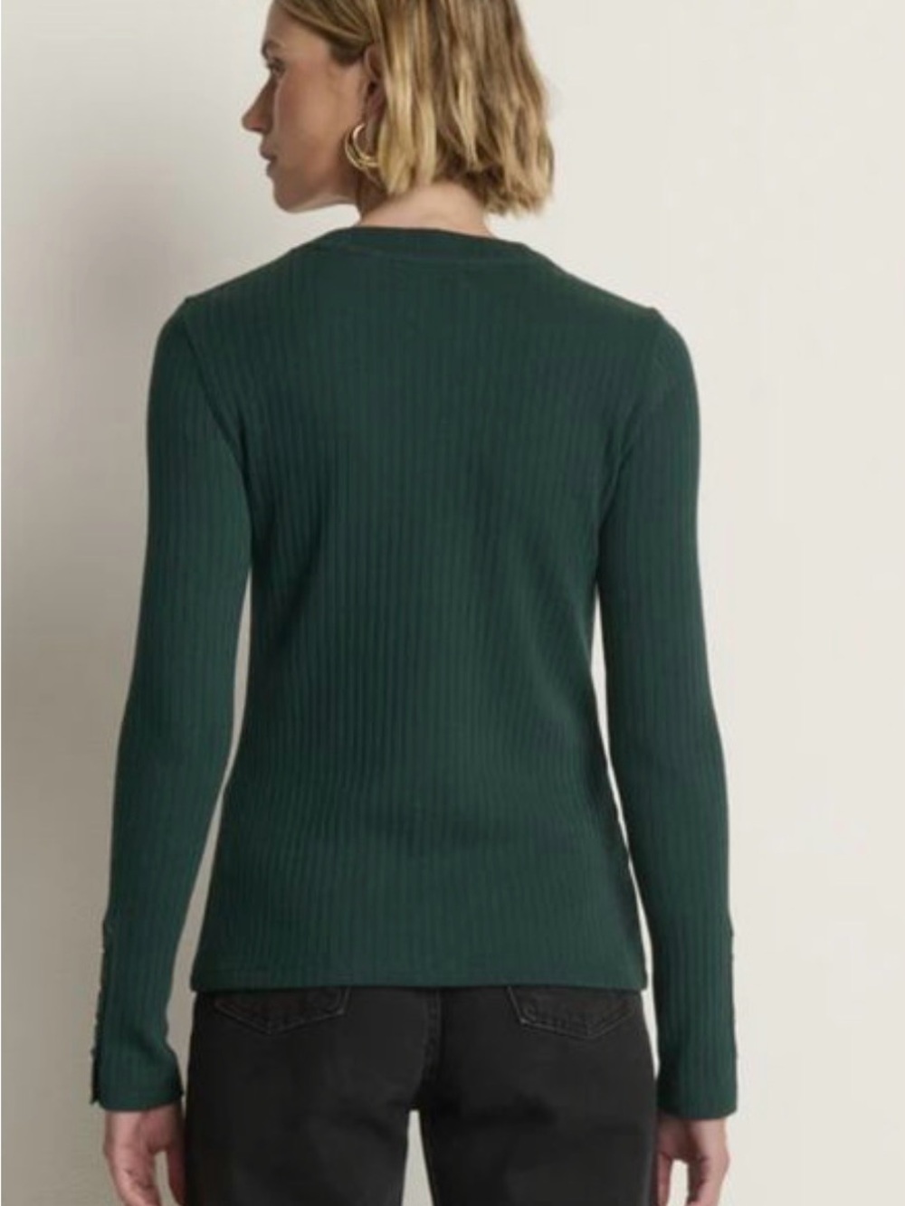 Nation LTD Maxine Pine Ribbed Long Sleeve Top with Leather-Look Shoulders XL - Picture 2 of 8